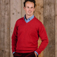 Berry Red Lambswool V-Neck Jumper