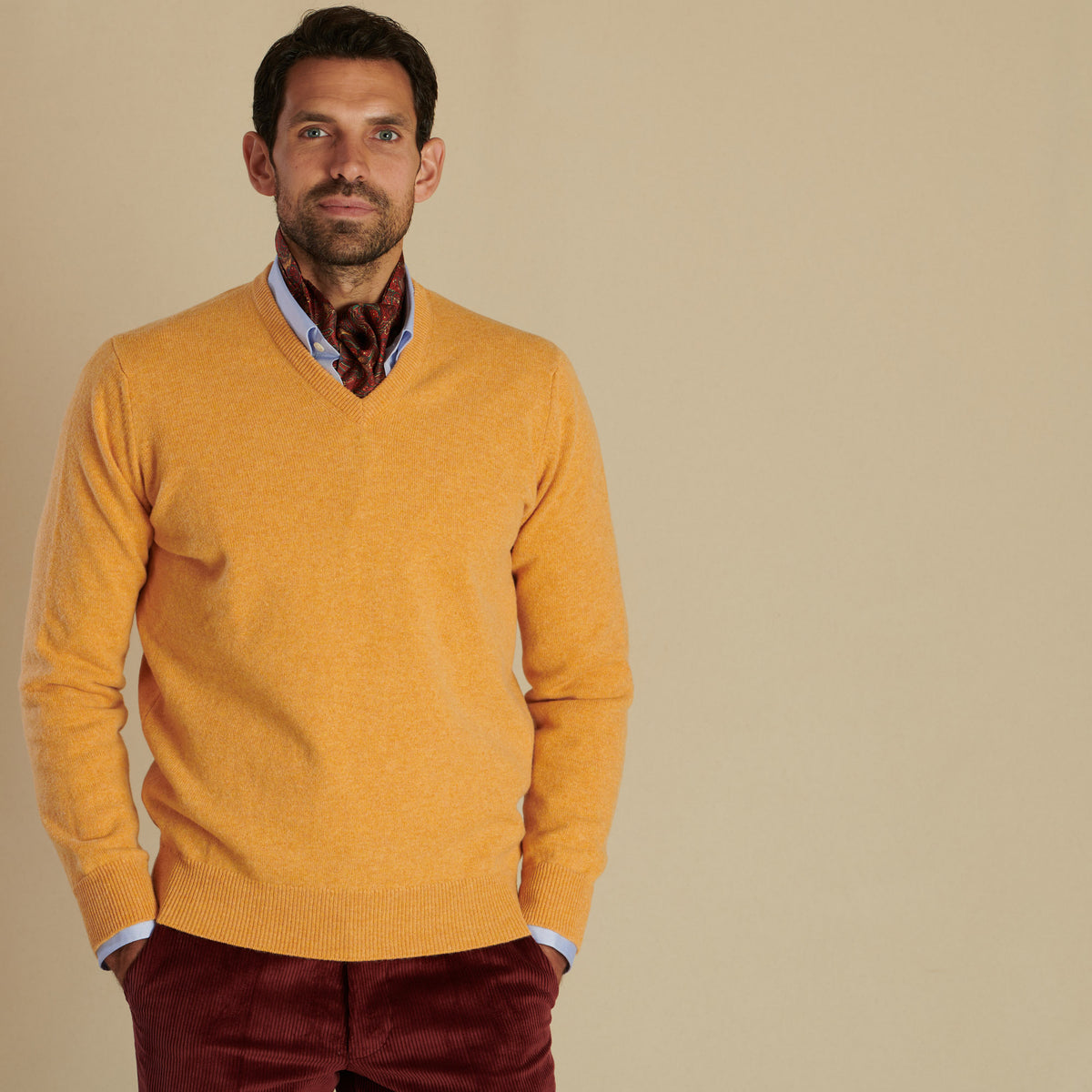 Orange Lambswool V-Neck Jumper