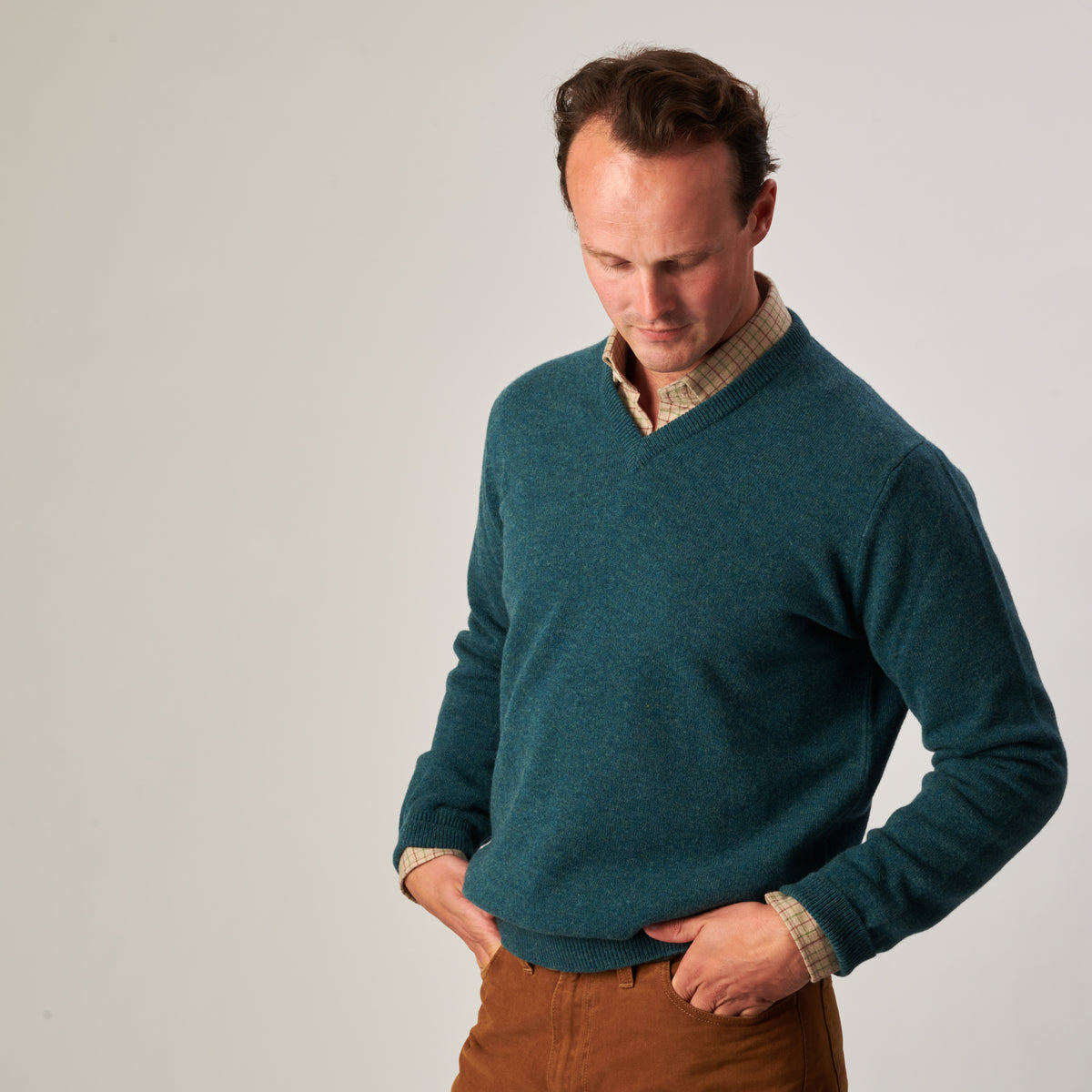 Hunter Green Lambswool V-Neck Jumper