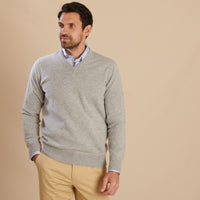 Light Grey Lambswool V-Neck Jumper