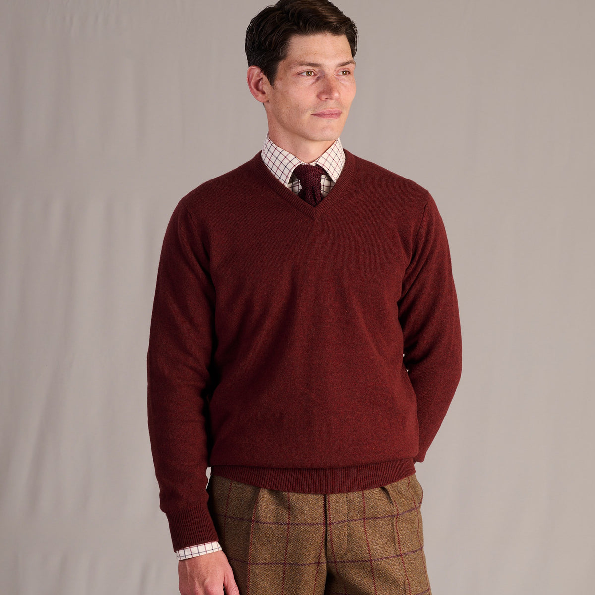 Russet Lambswool V-Neck Jumper