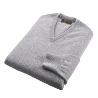 Light Grey Lambswool V-Neck Jumper