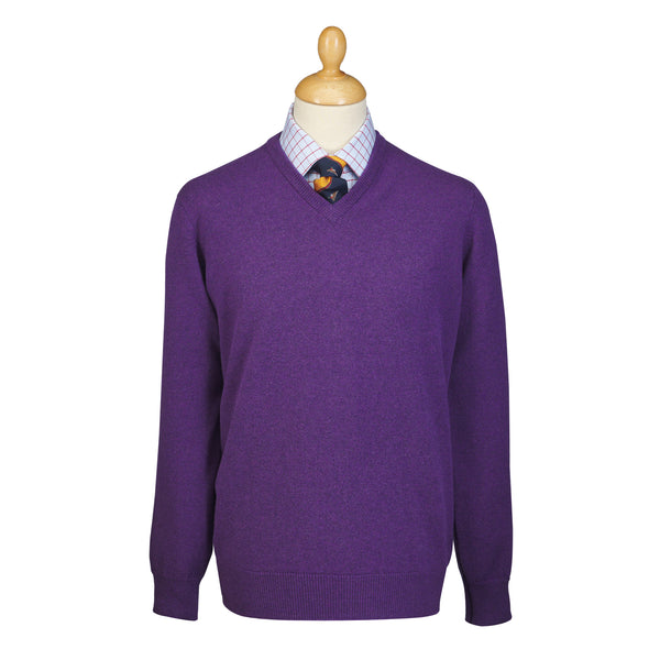 Deep Purple Lambswool V-Neck Jumper