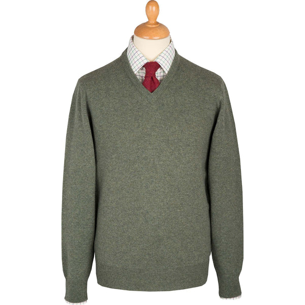 Moss Green Lambswool V-Neck Jumper