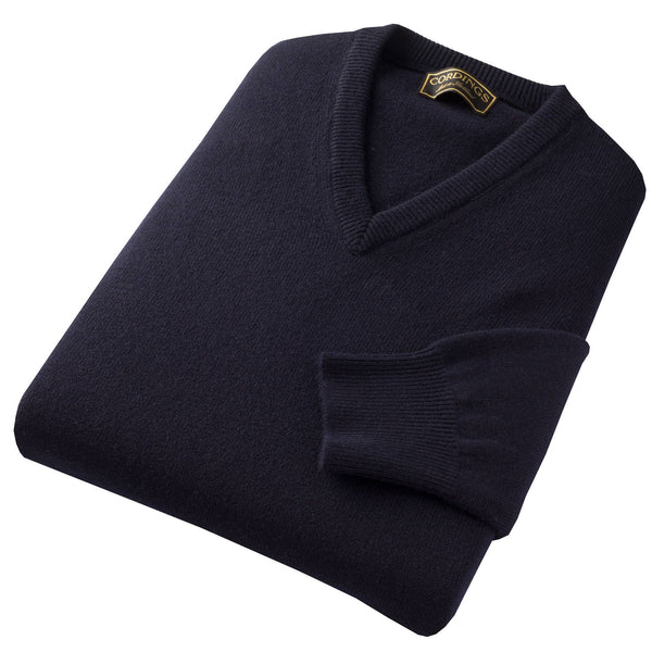 Navy Blue Lambswool V-Neck Jumper