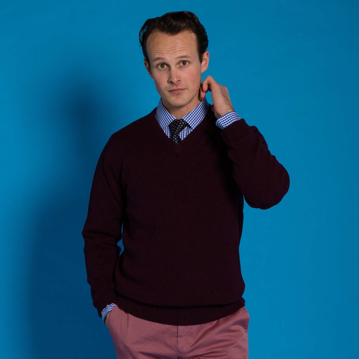 Red Marl Lambswool V-Neck Jumper