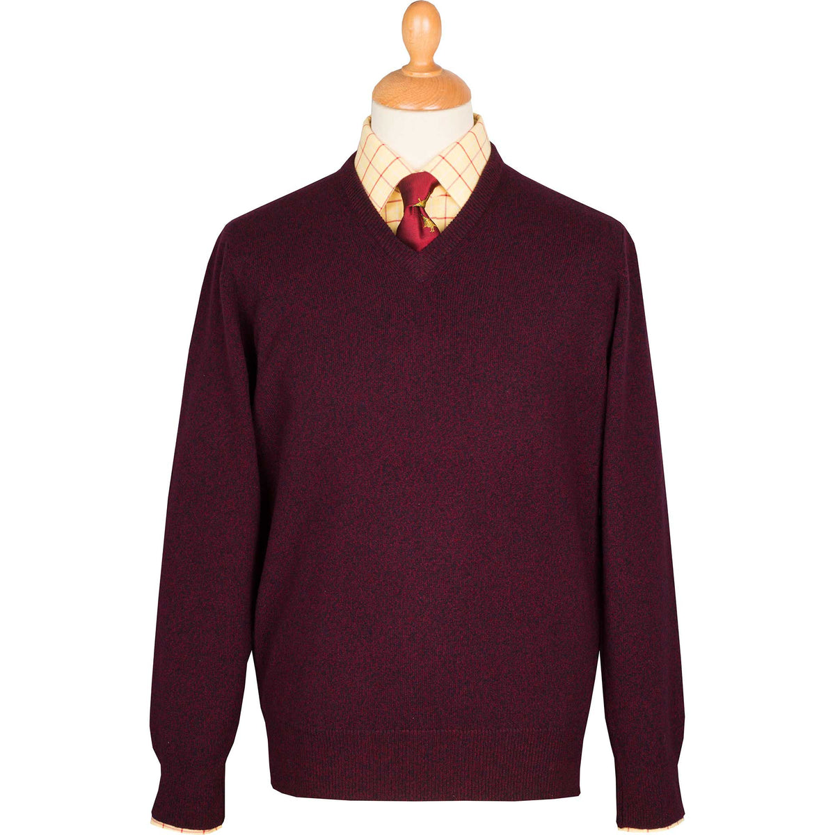 Red Marl Lambswool V-Neck Jumper