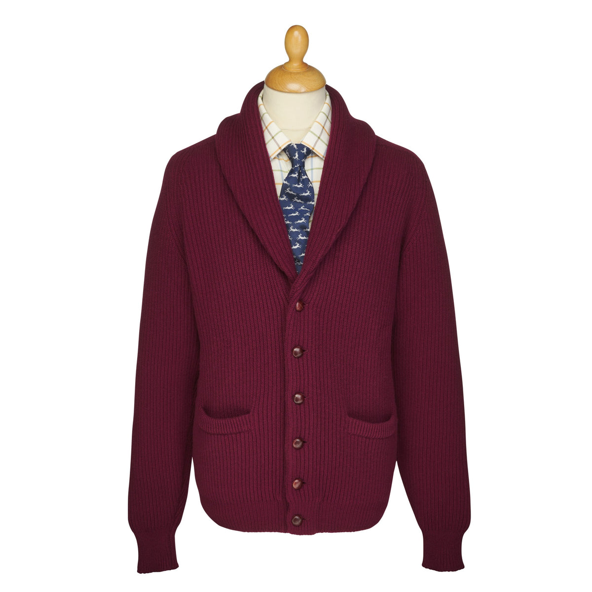 Burgundy 4 Ply Lambswool Cardigan
