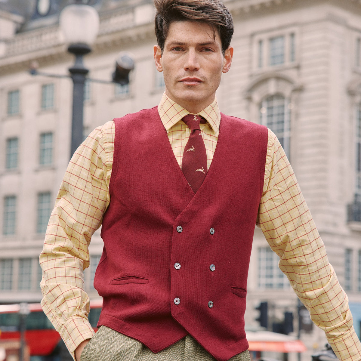 Wine Double Breasted Merino Waistcoat