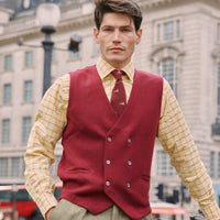 Wine Double Breasted Merino Waistcoat