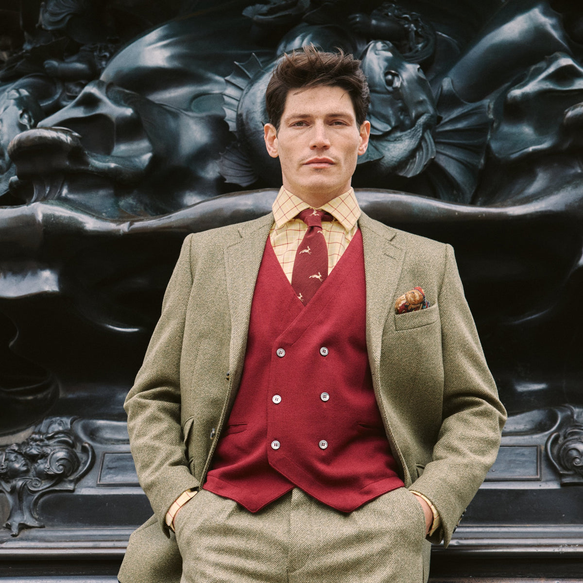Wine Double Breasted Merino Waistcoat