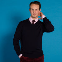 Navy Extrafine Merino V-Neck Jumper