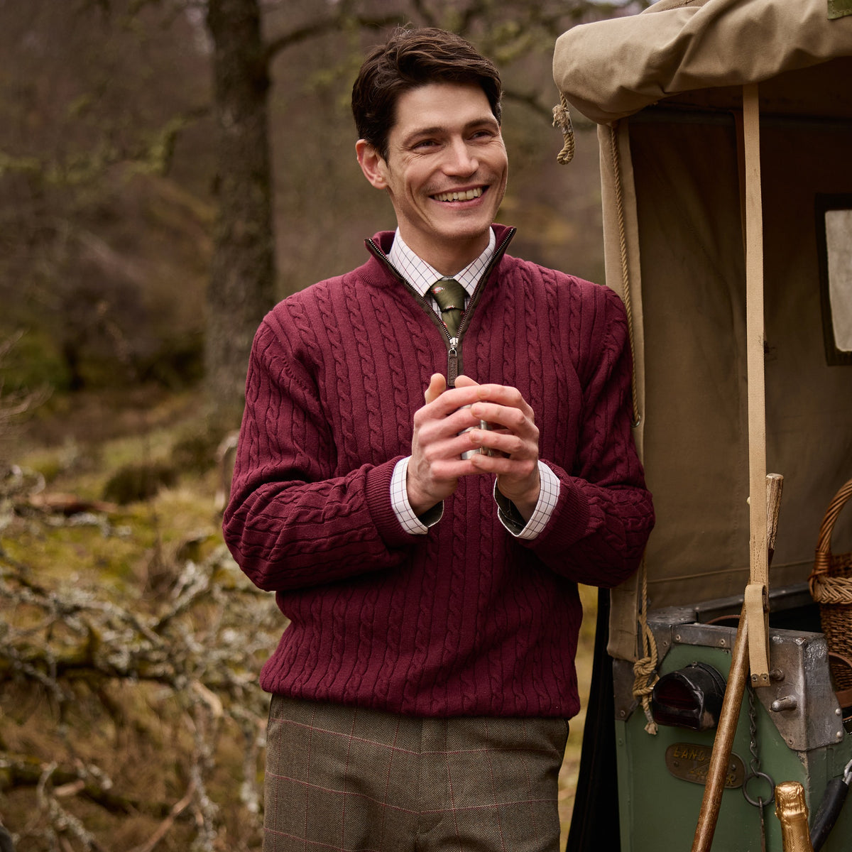 Schöffel Burgundy Calton Cable ¼ Zip Jumper