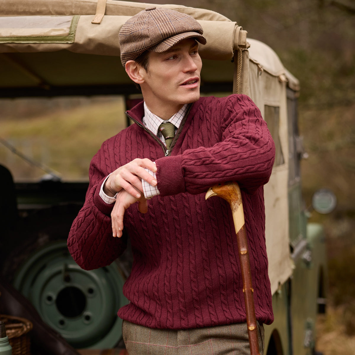 Schöffel Burgundy Calton Cable ¼ Zip Jumper