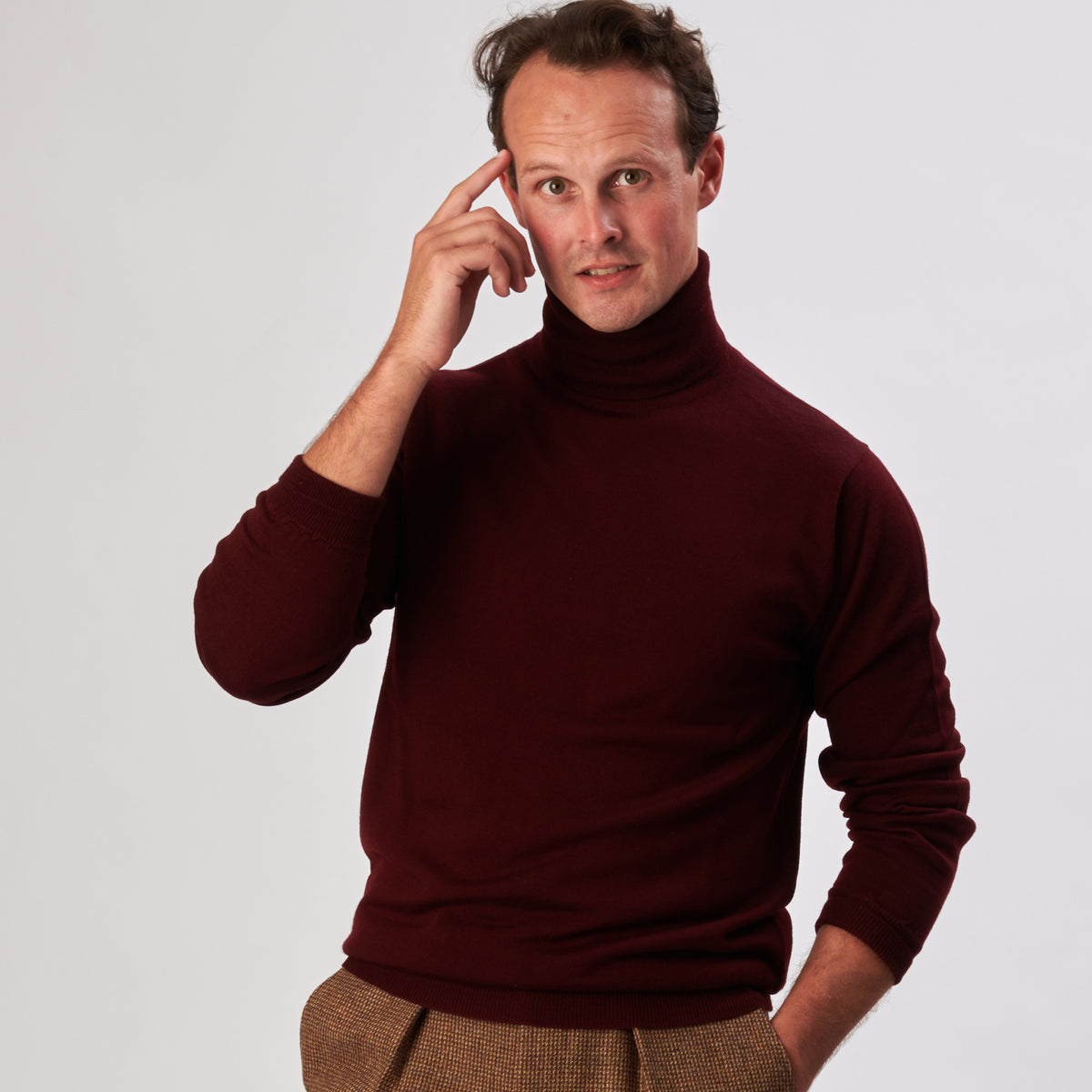 Wine Extrafine Merino Roll Neck Jumper