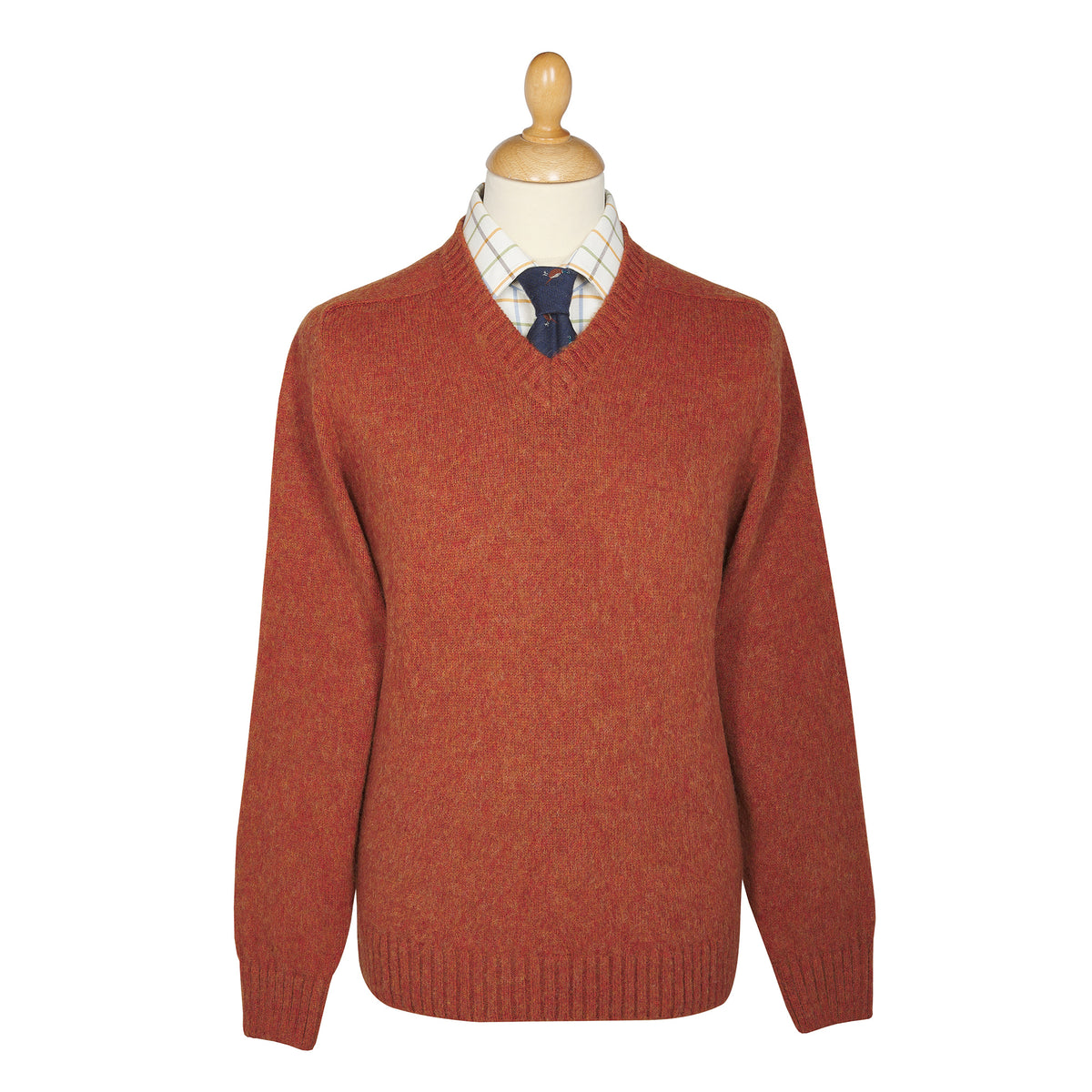Rust Brushed Shetland V-Neck