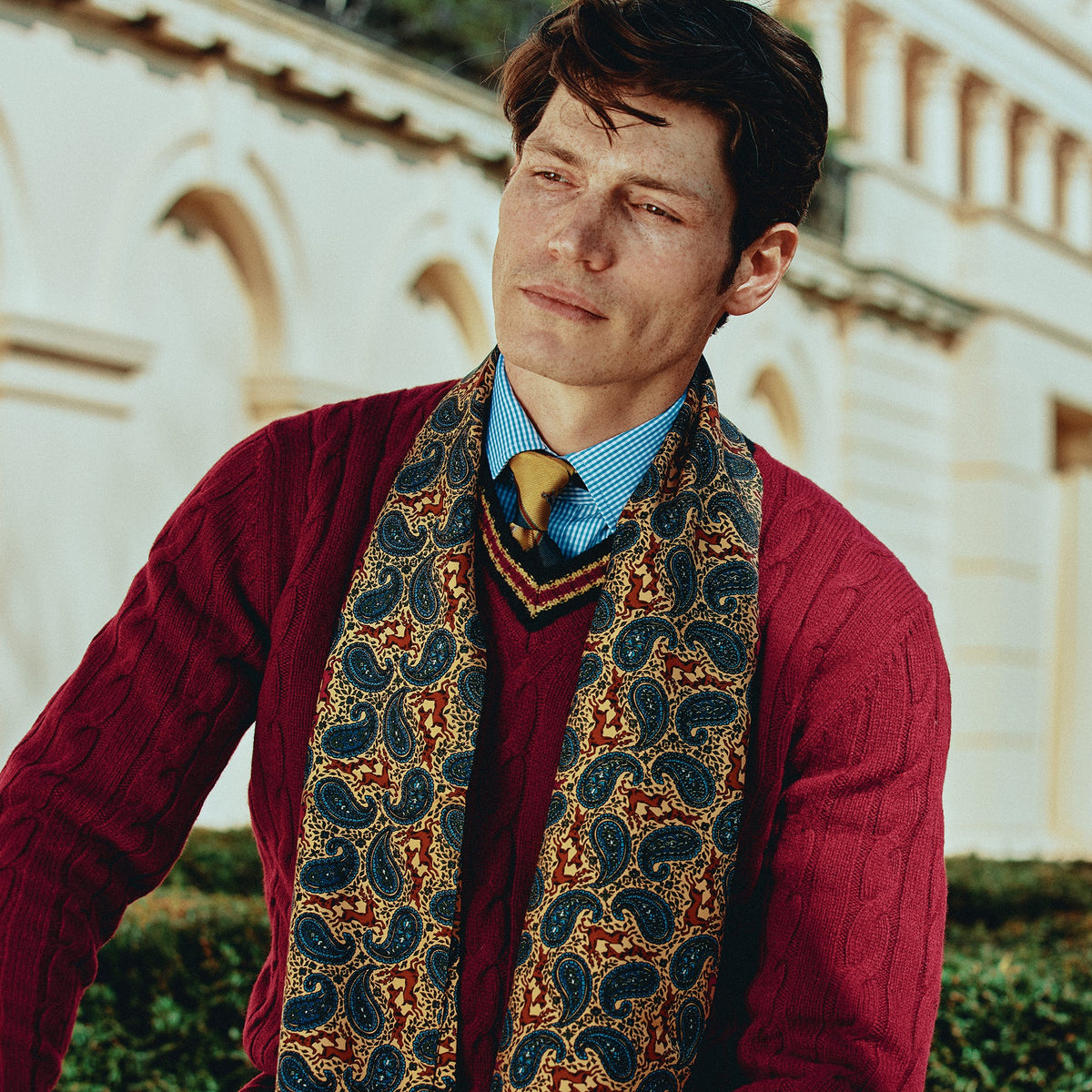Burgundy Cable Wool and Cashmere Cricket Jumper