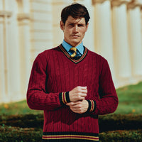 Burgundy Cable Wool and Cashmere Cricket Jumper