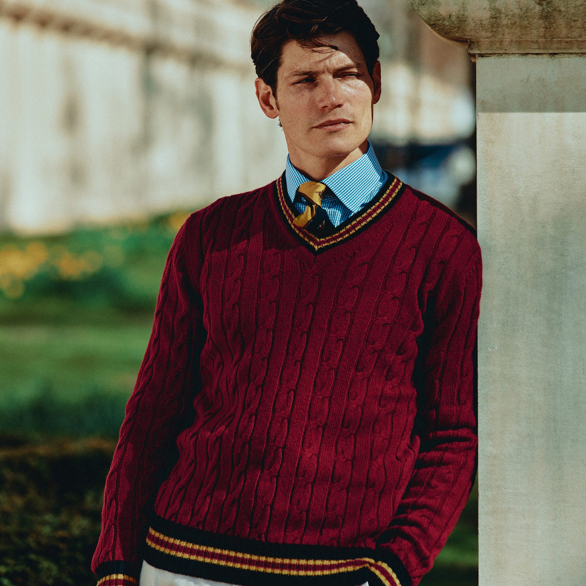 Burgundy Cable Wool and Cashmere Cricket Jumper