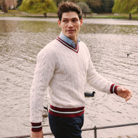 Cream Cable Wool and Cashmere Cricket Jumper