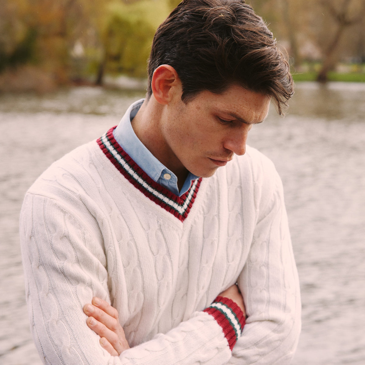 Cream Cable Wool and Cashmere Cricket Jumper