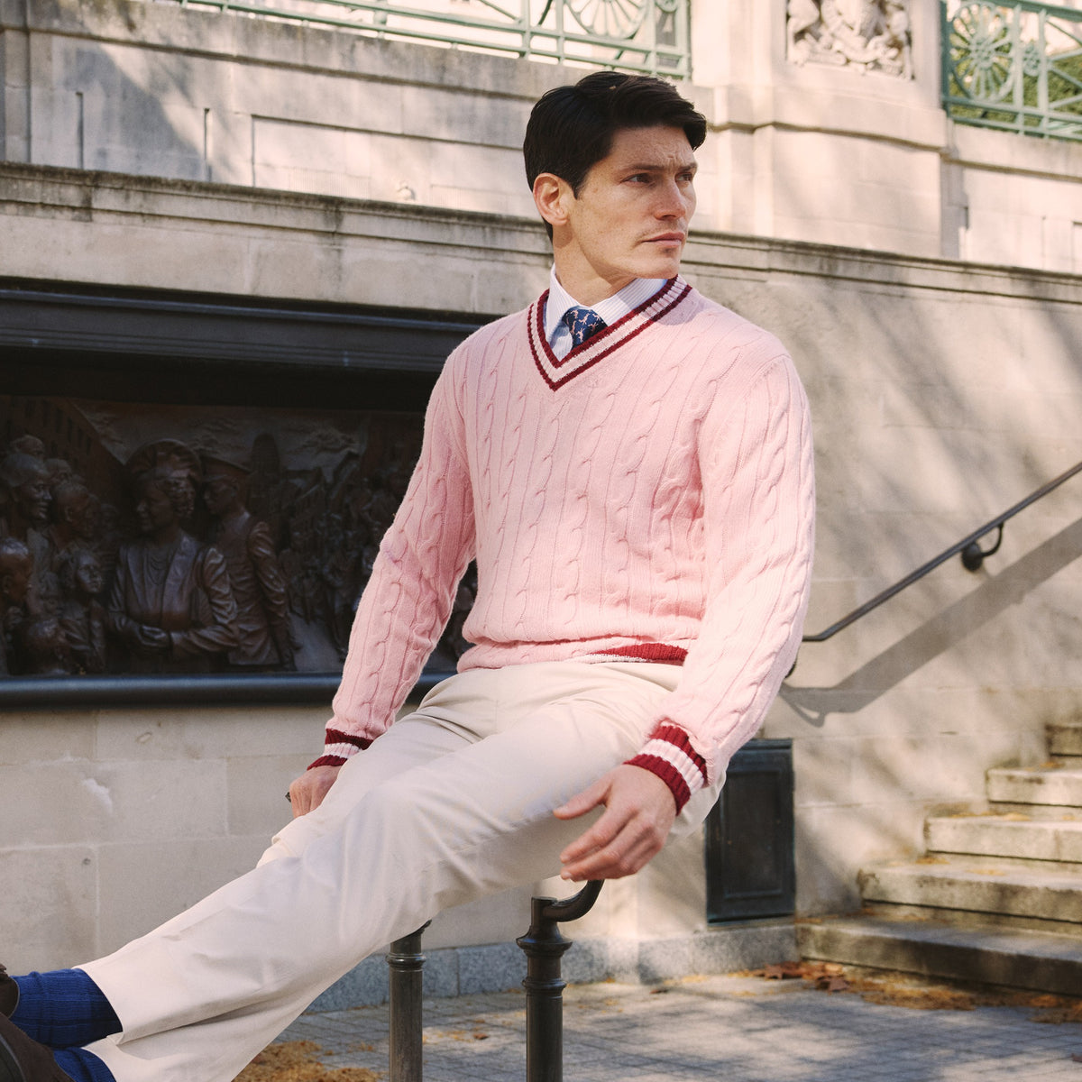 Rose Pink Cable Wool and Cashmere Cricket Jumper