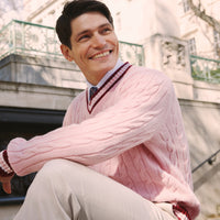 Rose Pink Cable Wool and Cashmere Cricket Jumper