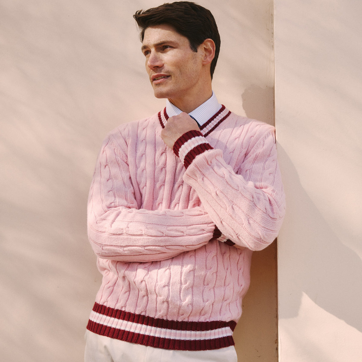 Rose Pink Cable Wool and Cashmere Cricket Jumper