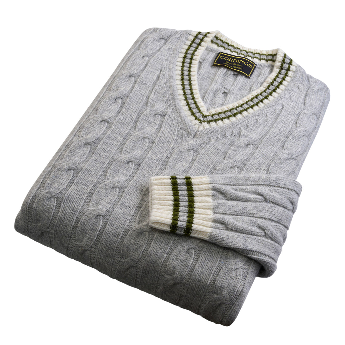 Grey Cable Wool and Cashmere Cricket Jumper