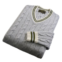 Grey Cable Wool and Cashmere Cricket Jumper