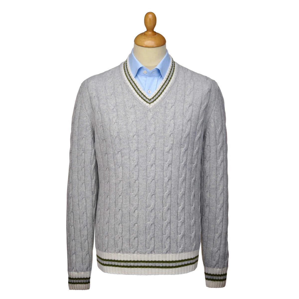 Grey Cable Wool and Cashmere Cricket Jumper