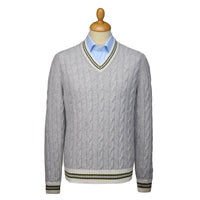 Grey Cable Wool and Cashmere Cricket Jumper