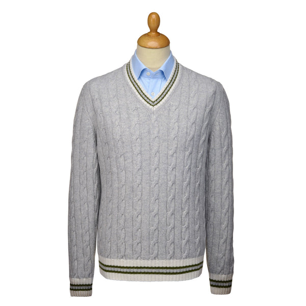 Grey Cable Wool and Cashmere Cricket Jumper