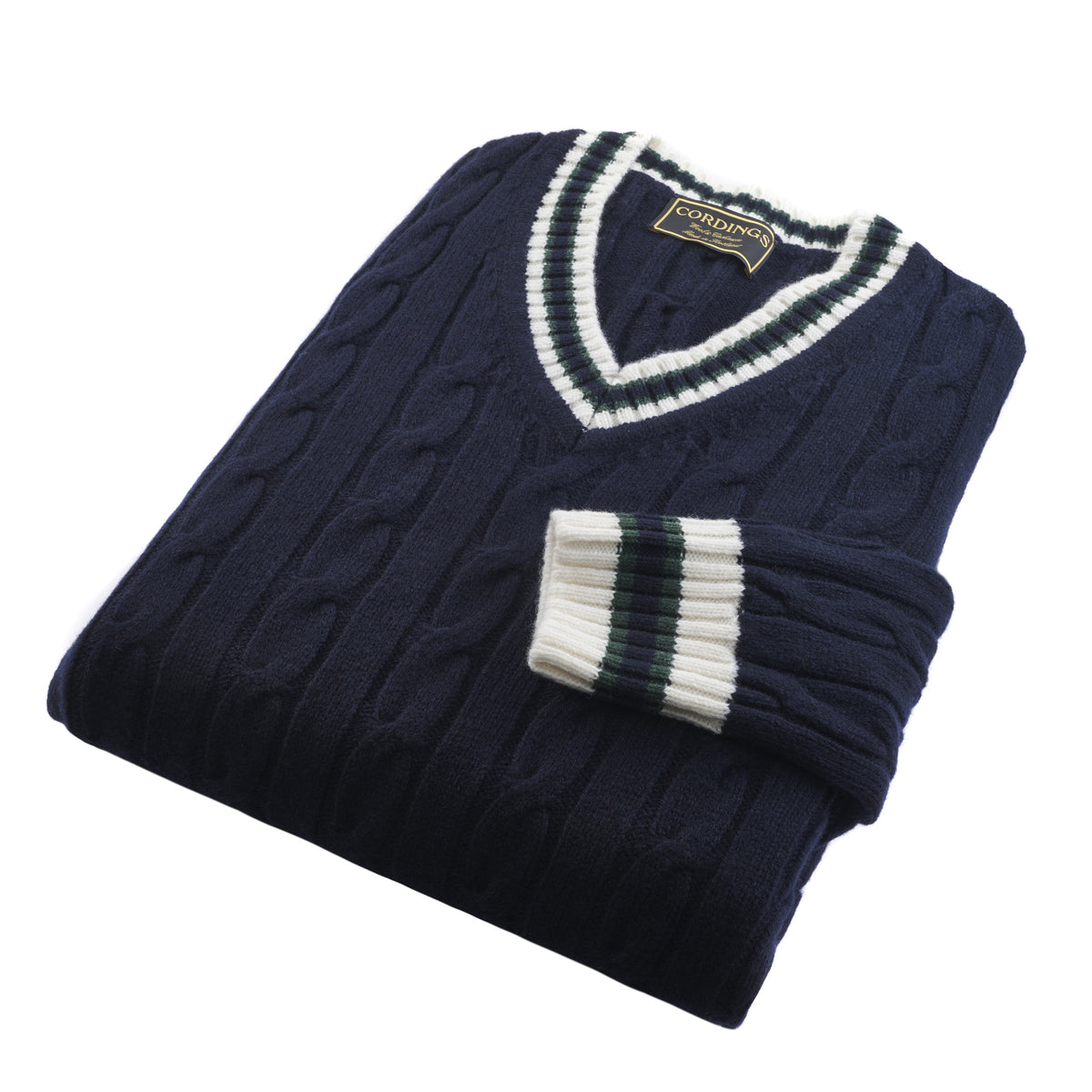 Navy Cable Wool and Cashmere Cricket Jumper