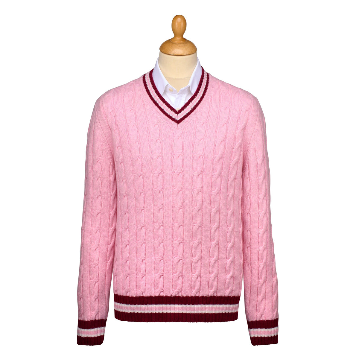 Rose Pink Cable Wool and Cashmere Cricket Jumper