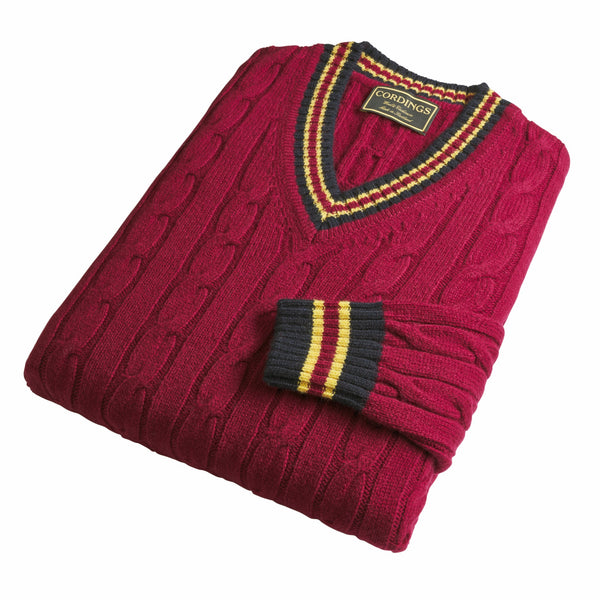 Burgundy Cable Wool and Cashmere Cricket Jumper