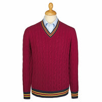 Burgundy Cable Wool and Cashmere Cricket Jumper