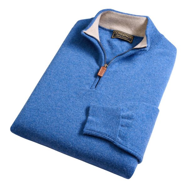 Blue Marl 1/4 Zip Lambswool Jumper