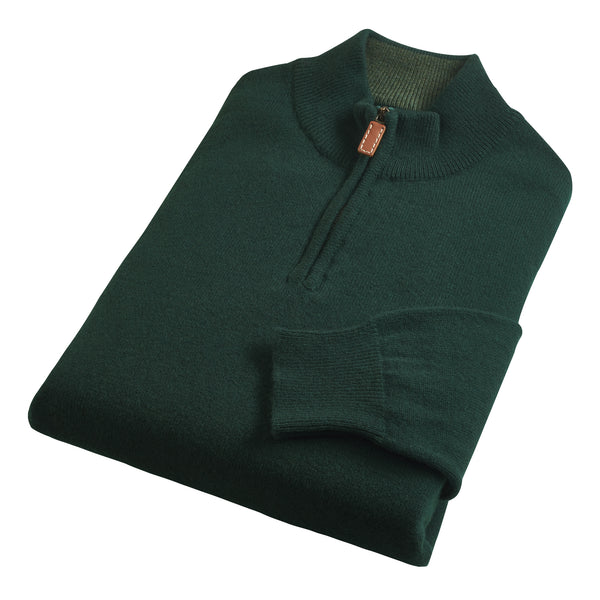 Green 1/4 Zip Lambswool Jumper