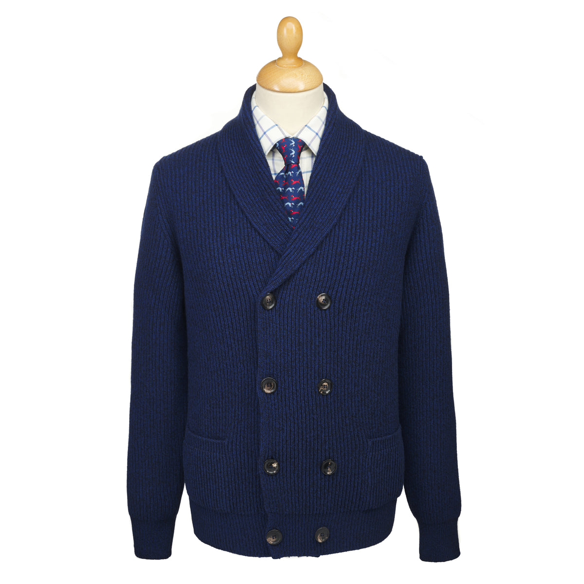 Denim Double Breasted Rib Cardigan