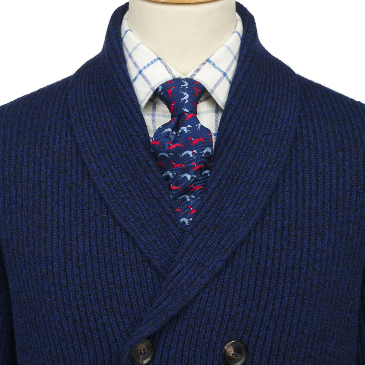 Denim Double Breasted Rib Cardigan