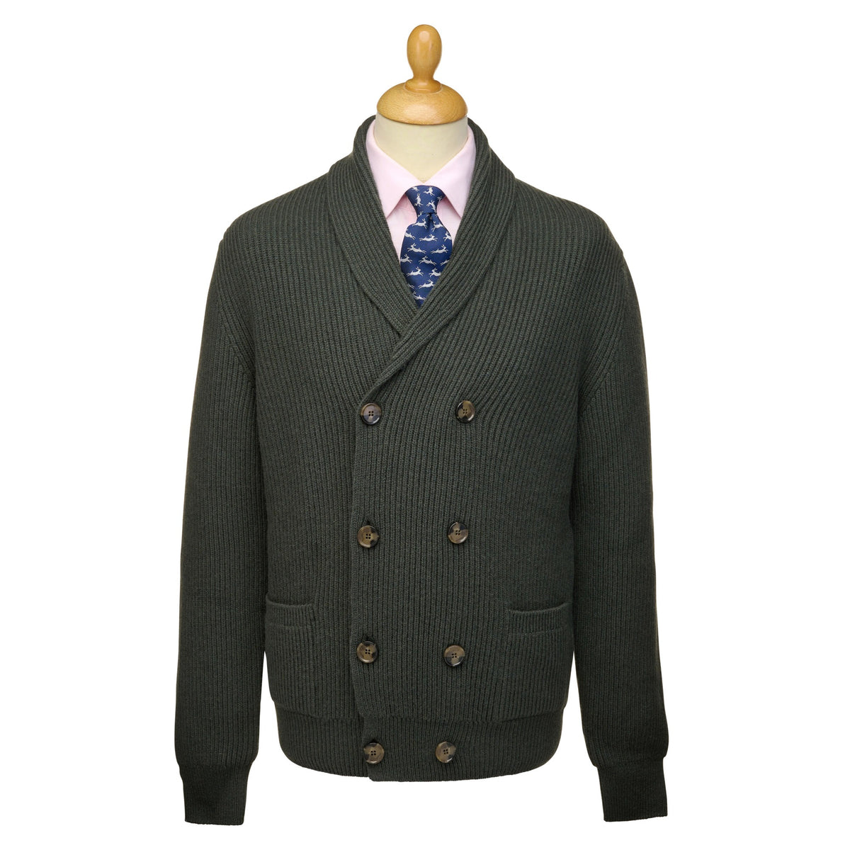 Loden Green Double Breasted Rib Cardigan