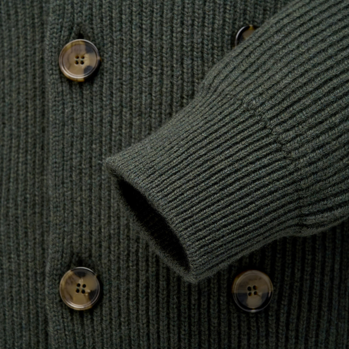 Loden Green Double Breasted Rib Cardigan