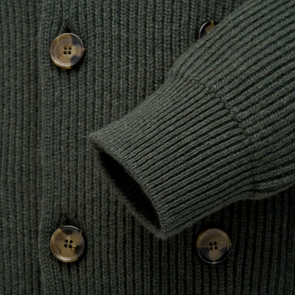 Loden Green Double Breasted Rib Cardigan