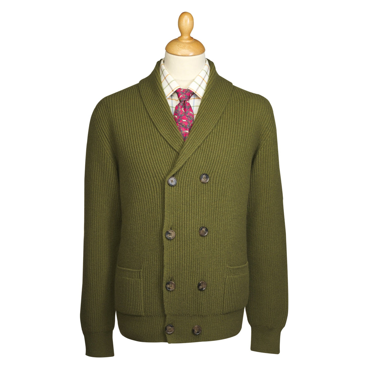 Green Double Breasted Rib Cardigan