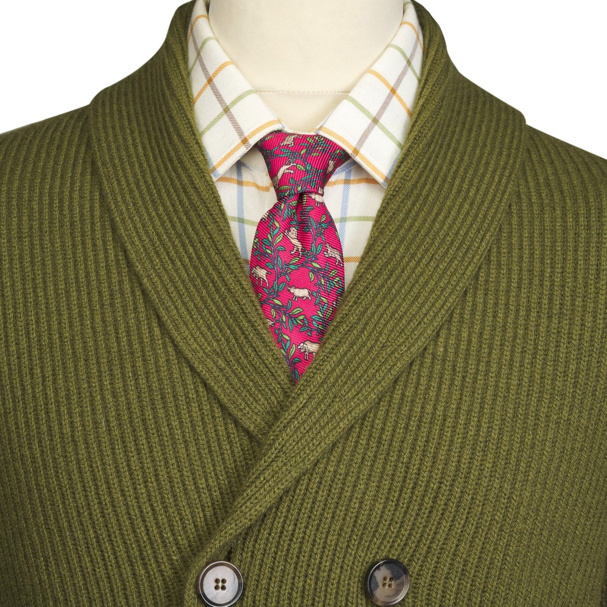 Green Double Breasted Rib Cardigan