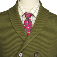 Green Double Breasted Rib Cardigan