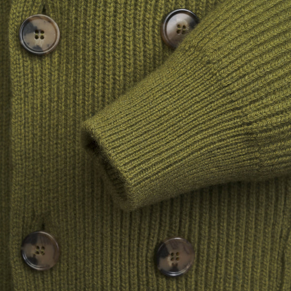 Green Double Breasted Rib Cardigan