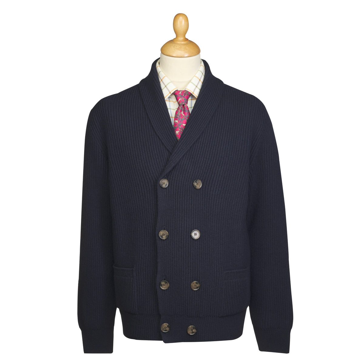 Navy Double Breasted Rib Cardigan