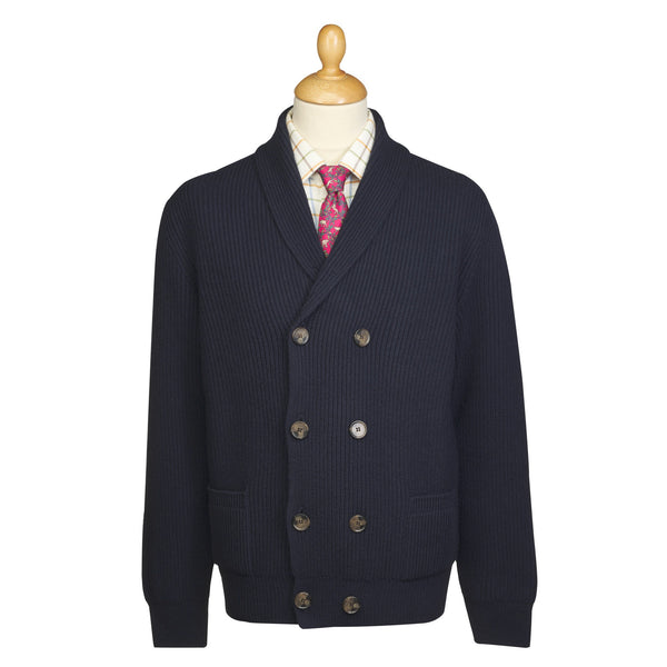 Navy Double Breasted Rib Cardigan